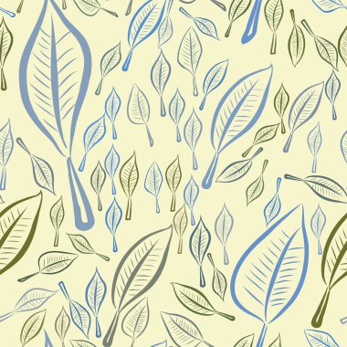 Yaprakların sorunsuz illüstrasyonlar. Web sayfası, duvar kağıdı, grafik tasarım, katalog, doku veya arka plan için iyi. Karikatür tarzı vektör grafiği.