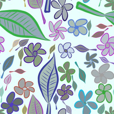 Sorunsuz soyut yaprak ve çiçek illüstrasyonlar arka plan. Karikatür tarzı vektör grafiği.