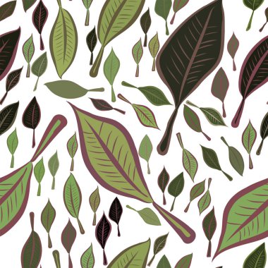 Yaprakların sorunsuz illüstrasyonlar. Web sayfası, duvar kağıdı, grafik tasarım, katalog, doku veya arka plan için iyi. Karikatür tarzı vektör grafiği.