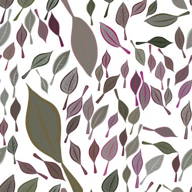 Yaprakların sorunsuz illüstrasyonlar. Web sayfası, duvar kağıdı, grafik tasarım, katalog, doku veya arka plan için iyi. Karikatür tarzı vektör grafiği.