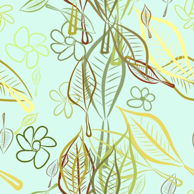 Sorunsuz yaprak ve çiçek illüstrasyonlar arka plan soyut, elle çizilmiş. Karikatür tarzı vektör grafiği.
