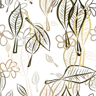 Sorunsuz dekoratif elle çizilmiş yaprak ve çiçek sanat illüstrasyonlar. Tasarım doku ve arka plan için iyi. Karikatür tarzı vektör grafiği.