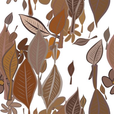 Sorunsuz elle çizilmiş bırakır ve illüstrasyonlar arka plan, iyi grafik tasarım, duvar kağıtları veya kitapçıklar için çiçek. Karikatür tarzı vektör grafiği.