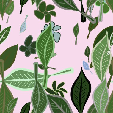 Yaprak ve çiçek, kavramsal sorunsuz soyut resimler. Tasarım arka plan için iyi. Karikatür tarzı vektör grafiği.