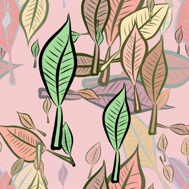 Dikişsiz el yaprakları illüstrasyonlar arka plan, iyi grafik tasarım, duvar kağıtları veya kitapçıklar için çekilmiş. Karikatür tarzı vektör grafiği.