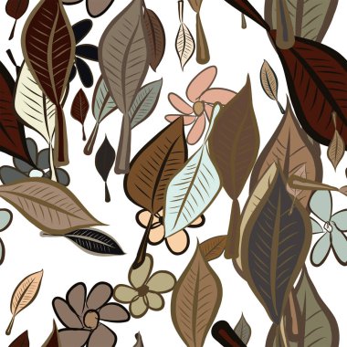 Sorunsuz yaprak ve çiçek illüstrasyonlar arka plan soyut, elle çizilmiş. Karikatür tarzı vektör grafiği.