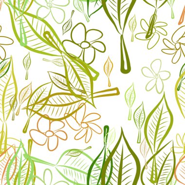 Yaprak ve çiçek, kavramsal sorunsuz soyut resimler. Tasarım arka plan için iyi. Karikatür tarzı vektör grafiği.