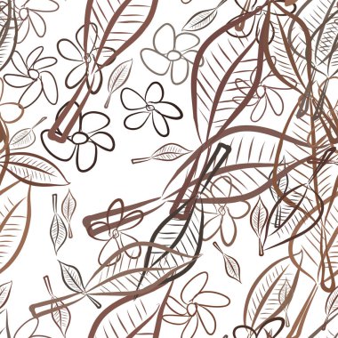 Sorunsuz soyut yaprak ve çiçek illüstrasyonlar arka plan. Karikatür tarzı vektör grafiği.