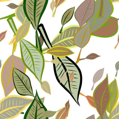 Dikişsiz el yaprakları illüstrasyonlar arka plan, iyi grafik tasarım, duvar kağıtları veya kitapçıklar için çekilmiş. Karikatür tarzı vektör grafiği.