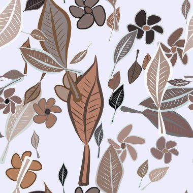 Yaprak ve çiçek, kavramsal sorunsuz soyut resimler. Tasarım arka plan için iyi. Karikatür tarzı vektör grafiği.