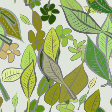 Yaprak ve çiçek, kavramsal sorunsuz soyut resimler. Tasarım arka plan için iyi. Karikatür tarzı vektör grafiği.