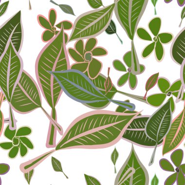 Sorunsuz dekoratif elle çizilmiş yaprak ve çiçek sanat illüstrasyonlar. Tasarım doku ve arka plan için iyi. Karikatür tarzı vektör grafiği.