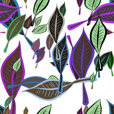 Yaprakların sorunsuz illüstrasyonlar. Web sayfası, duvar kağıdı, grafik tasarım, katalog, doku veya arka plan için iyi. Karikatür tarzı vektör grafiği.