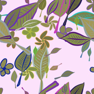 Sorunsuz soyut yaprak ve çiçek illüstrasyonlar arka plan. Karikatür tarzı vektör grafiği.