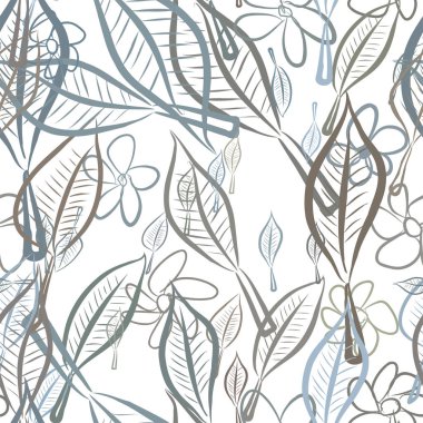 Yaprak ve çiçek sorunsuz çizimleri. Web sayfası, duvar kağıdı, grafik tasarım, katalog, doku veya arka plan için iyi. Karikatür tarzı vektör grafiği.