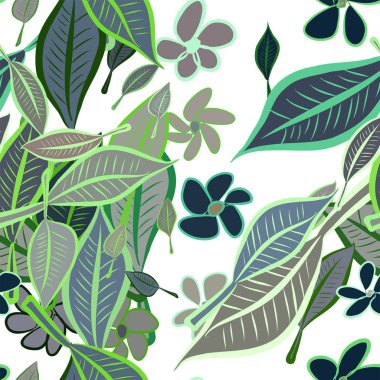Sorunsuz yaprak ve çiçek illüstrasyonlar arka plan soyut, elle çizilmiş. Karikatür tarzı vektör grafiği.