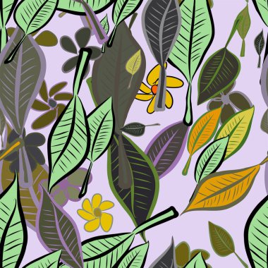 Yaprak ve çiçek, kavramsal sorunsuz soyut resimler. Tasarım arka plan için iyi. Karikatür tarzı vektör grafiği.