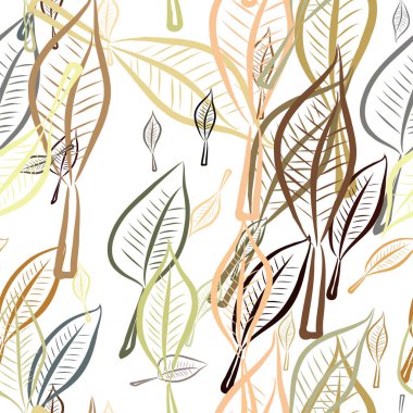 Dikişsiz el yaprakları illüstrasyonlar arka plan, iyi grafik tasarım, duvar kağıtları veya kitapçıklar için çekilmiş. Karikatür tarzı vektör grafiği.