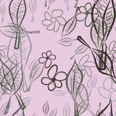 Yaprak ve çiçek, kavramsal sorunsuz soyut resimler. Tasarım arka plan için iyi. Karikatür tarzı vektör grafiği.