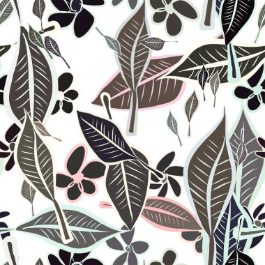 Sorunsuz yaprak ve çiçek illüstrasyonlar arka plan soyut, elle çizilmiş. Karikatür tarzı vektör grafiği.