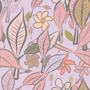 Yaprak ve çiçek, kavramsal sorunsuz soyut resimler. Tasarım arka plan için iyi. Karikatür tarzı vektör grafiği.