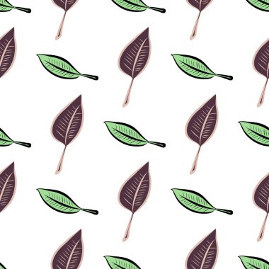 Yaprakların sorunsuz illüstrasyonlar. Web sayfası, duvar kağıdı, grafik tasarım, katalog, doku veya arka plan için iyi. Karikatür tarzı vektör grafiği.