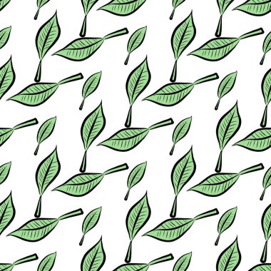 Yaprakların sorunsuz illüstrasyonlar. Web sayfası, duvar kağıdı, grafik tasarım, katalog, doku veya arka plan için iyi. Karikatür tarzı vektör grafiği.