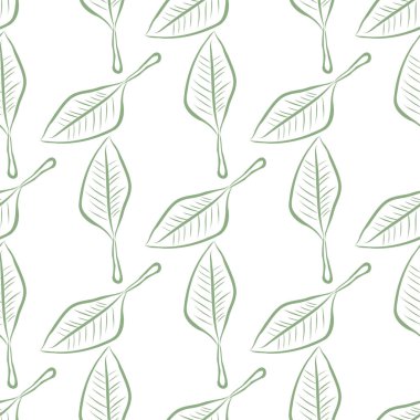 Yaprakların sorunsuz illüstrasyonlar. Web sayfası, duvar kağıdı, grafik tasarım, katalog, doku veya arka plan için iyi. Karikatür tarzı vektör grafiği.