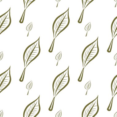 Yaprakların sorunsuz illüstrasyonlar. Web sayfası, duvar kağıdı, grafik tasarım, katalog, doku veya arka plan için iyi. Karikatür tarzı vektör grafiği.