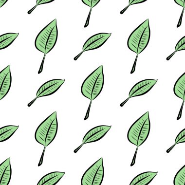 Yaprakların sorunsuz illüstrasyonlar. Web sayfası, duvar kağıdı, grafik tasarım, katalog, doku veya arka plan için iyi. Karikatür tarzı vektör grafiği.