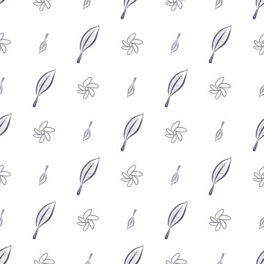 Sorunsuz dekoratif elle çizilmiş yaprak ve çiçek sanat illüstrasyonlar. Tasarım doku ve arka plan için iyi. Karikatür tarzı vektör grafiği.