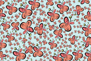 Kelebek çizimleri. Web sayfası, duvar kağıdı, grafik tasarım, katalog, doku veya arka plan için iyi. Karikatür tarzı vektör grafiği.