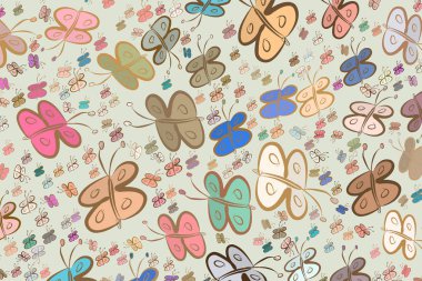 Kelebek illüstrasyonlar arka plan soyut, elle çizilmiş. Karikatür tarzı vektör grafiği.