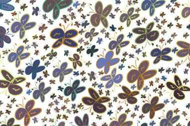 Kelebek çizimleri. Web sayfası, duvar kağıdı, grafik tasarım, katalog, doku veya arka plan için iyi. Karikatür tarzı vektör grafiği.