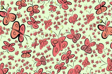 Kelebek çizimleri. Web sayfası, duvar kağıdı, grafik tasarım, katalog, doku veya arka plan için iyi. Karikatür tarzı vektör grafiği.