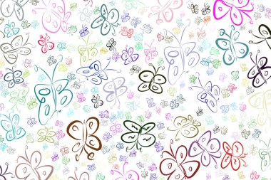 Dekoratif el Kelebek Sanat resimler çekilmiş. Tasarım doku ve arka plan için iyi. Karikatür tarzı vektör grafiği.