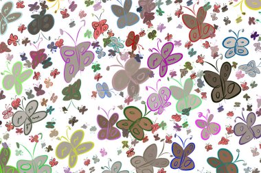 Kelebek illüstrasyonlar arka plan soyut, elle çizilmiş. Karikatür tarzı vektör grafiği.