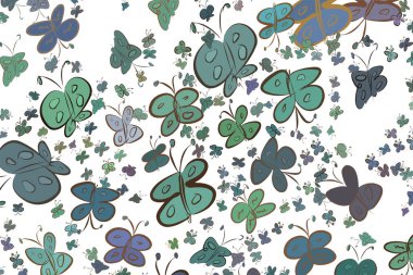 Kelebek çizimleri. Web sayfası, duvar kağıdı, grafik tasarım, katalog, doku veya arka plan için iyi. Karikatür tarzı vektör grafiği.