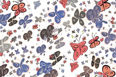 Kelebek illüstrasyonlar arka plan soyut, elle çizilmiş. Karikatür tarzı vektör grafiği.