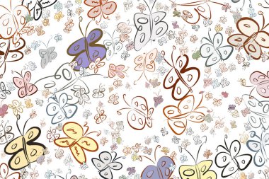 Kelebek çizimleri. Web sayfası, duvar kağıdı, grafik tasarım, katalog, doku veya arka plan için iyi. Karikatür tarzı vektör grafiği.