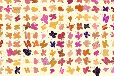 Dekoratif el Kelebek Sanat resimler çekilmiş. Tasarım doku ve arka plan için iyi. Karikatür tarzı vektör grafiği.