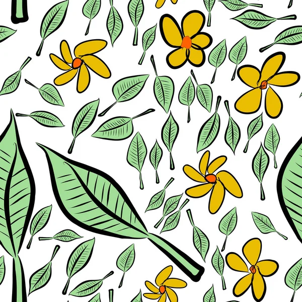 Hojas Dibujadas Mano Sin Costuras Fondo Ilustraciones Flores Buenas Para — Vector de stock