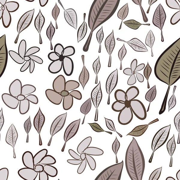 Yaprak ve çiçek sorunsuz çizimleri. Web sayfası, duvar kağıdı, grafik tasarım, katalog, doku veya arka plan için iyi. Karikatür tarzı vektör grafiği.