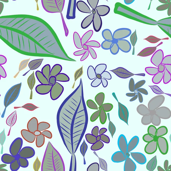 Sorunsuz soyut yaprak ve çiçek illüstrasyonlar arka plan. Karikatür tarzı vektör grafiği.