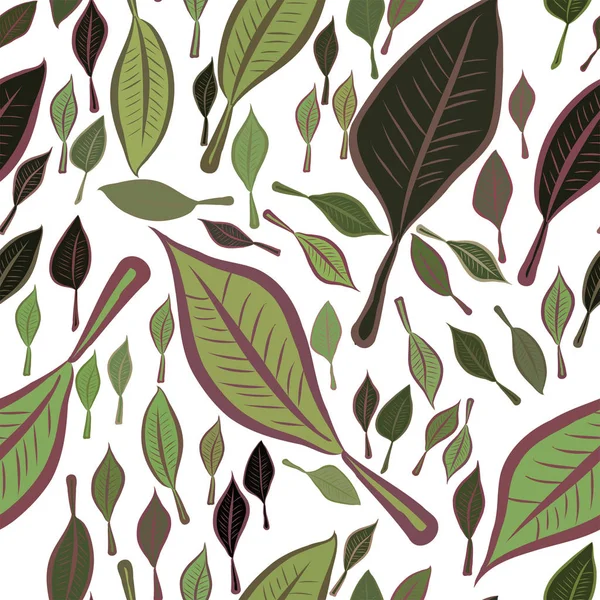 Yaprakların sorunsuz illüstrasyonlar. Web sayfası, duvar kağıdı, grafik tasarım, katalog, doku veya arka plan için iyi. Karikatür tarzı vektör grafiği.