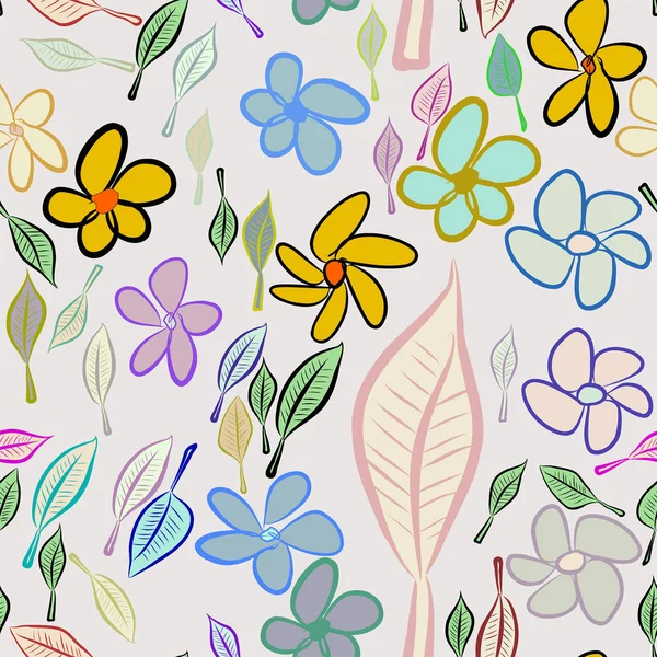 Yaprak ve çiçek, kavramsal sorunsuz soyut resimler. Tasarım arka plan için iyi. Karikatür tarzı vektör grafiği.