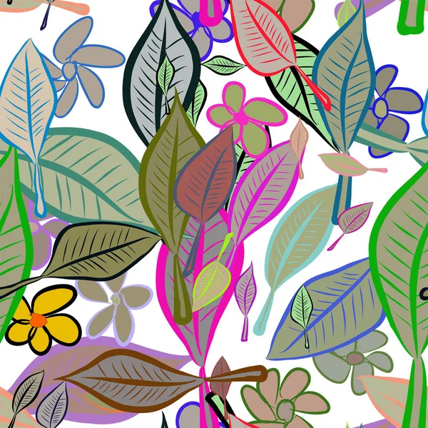 Yaprak ve çiçek, kavramsal sorunsuz soyut resimler. Tasarım arka plan için iyi. Karikatür tarzı vektör grafiği.