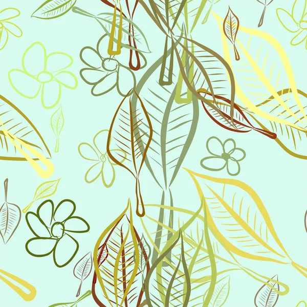 Sorunsuz yaprak ve çiçek illüstrasyonlar arka plan soyut, elle çizilmiş. Karikatür tarzı vektör grafiği.