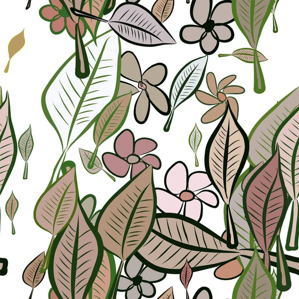 Folhas Abstratas Sem Costura Fundo Ilustrações Flores Desenhos Animados Estilo — Vetor de Stock