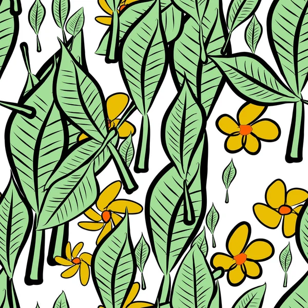 Folhas Abstratas Sem Costura Fundo Ilustrações Flores Desenhos Animados Estilo —  Vetores de Stock